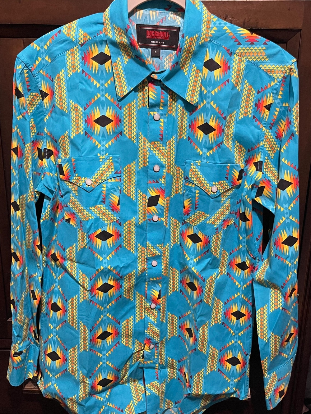 Rock & Roll Men Small Modern FIT Geo Western Shirt